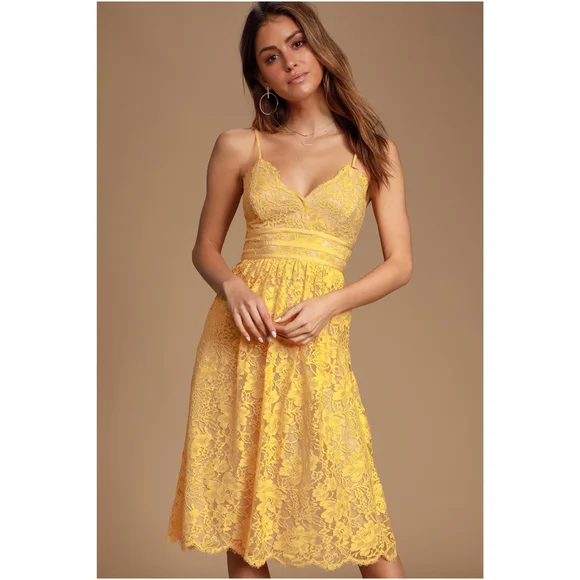 Lulus Dresses Lulus Yellow Lace Midi Dress Poshmark